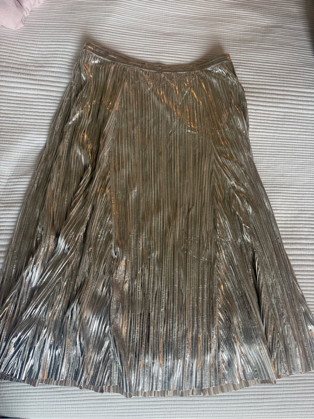 Maeve Silver Metallic Pleated A-Line Midi Skirt from Anthropologie - Picture 2 of 3
